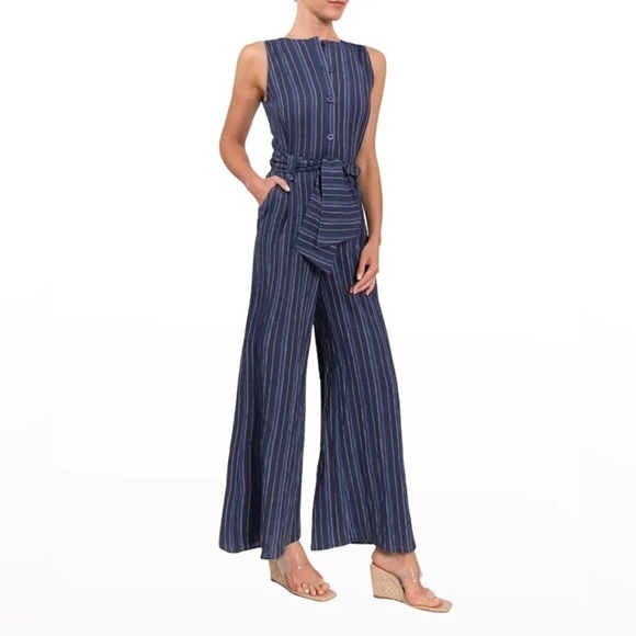 Everyday Ritual Tori Blue Tie Front Wide Leg Jumpsuit S - Picture 3 of 11
